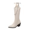 2025 Autumn Winter Women Leather Knee High Boots Sexy Pointed Toe Long Boots Women Fashion Metal Chain Chunky Heel Botas