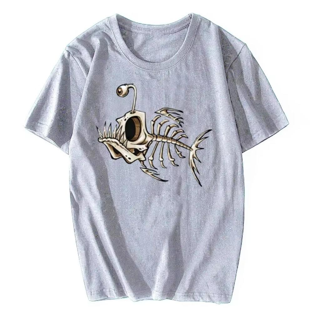Fish Skull Deep Sea Fish Bones Interesting Fisherman Angler Summer Cotton Casual Fashion Breathable Men's Short Sleeve T-shirt