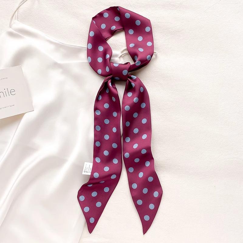Women Narrow Long Scarf 190X4.5Cm Polka Dot Tie Bag Ribbon Headband Choker Streamer Lady Accessories