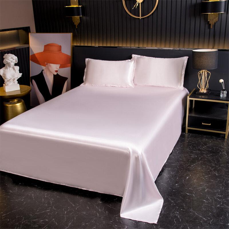 Luxurious Summer Satin Ice Silk Sheets Pillowcases Bedding Solid Color Sheets