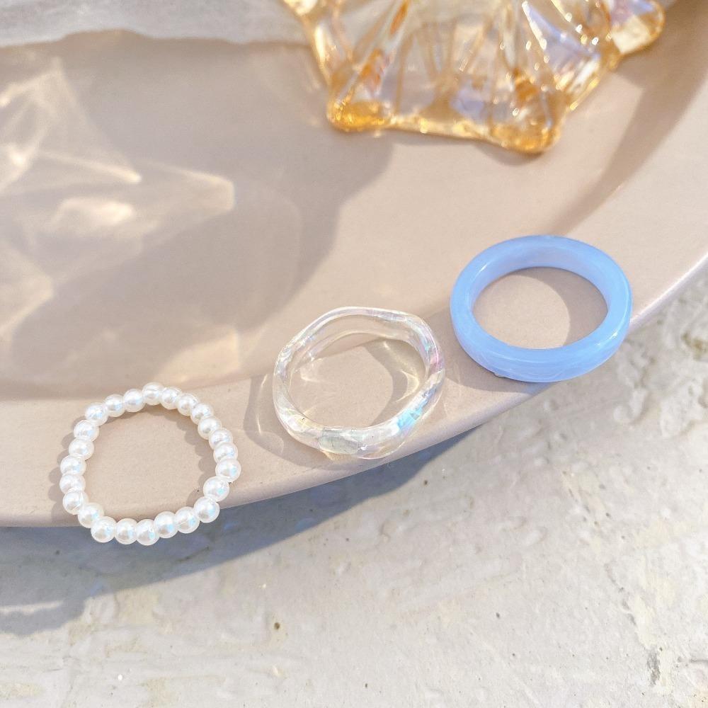 Ladies' Products Popular Accessories Women Pearl Ring Set Party Favors Korean Style Resin Ring