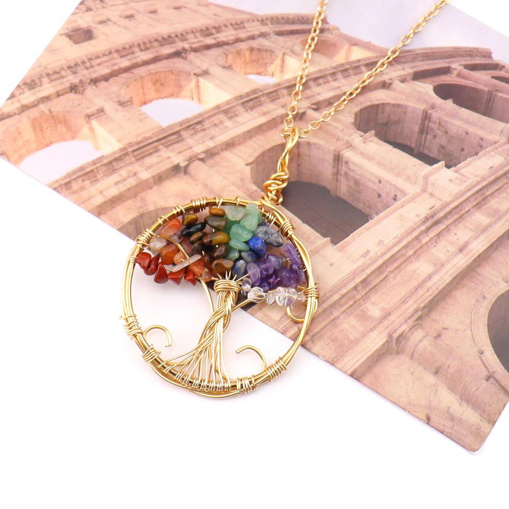 Collana in Pietra Naturale Albero della Vita Avvolta in Filo con Pietre Frantumate Multicolori - N750