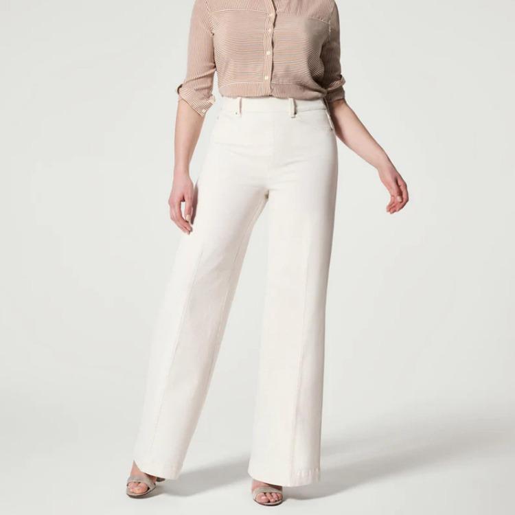 Trendy Women Casual Wide Leg Jeans Solid Color Seamed Front Trousers Fashion New