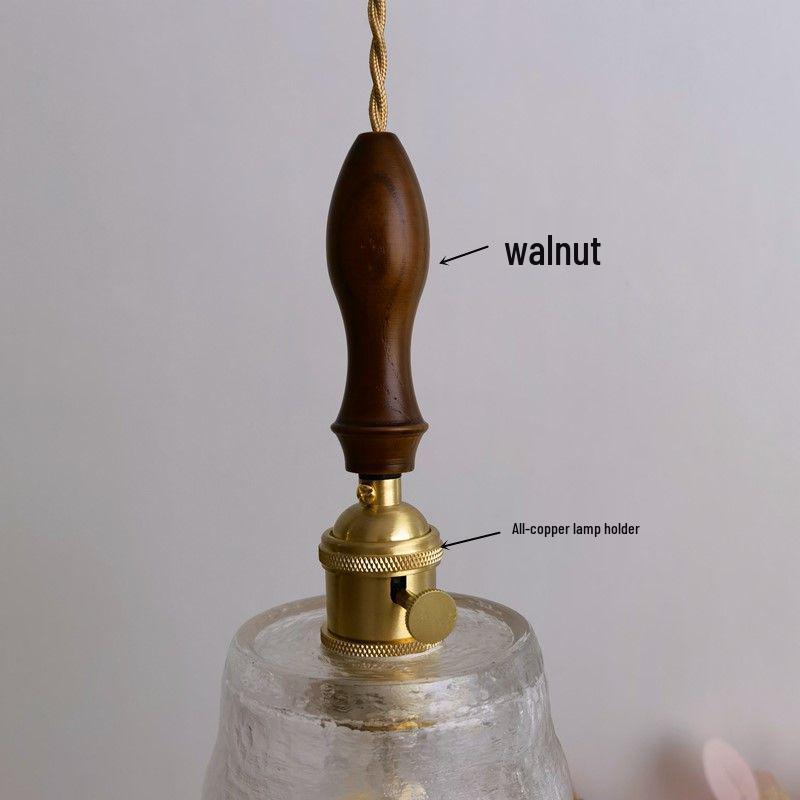 Japanese Walnut Brass Glass Pendant Light for Bar, Restaurant, Bedside, Display, Entrance, Study, Bedroom