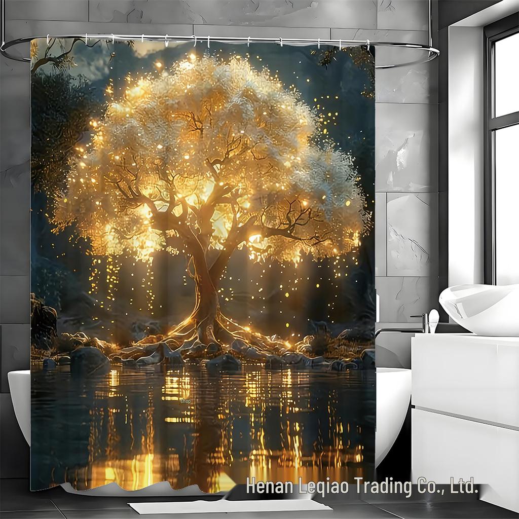 Luminous Golden Tree Pattern Bathroom Set with 12 Hooks - Decorative Home Accessories