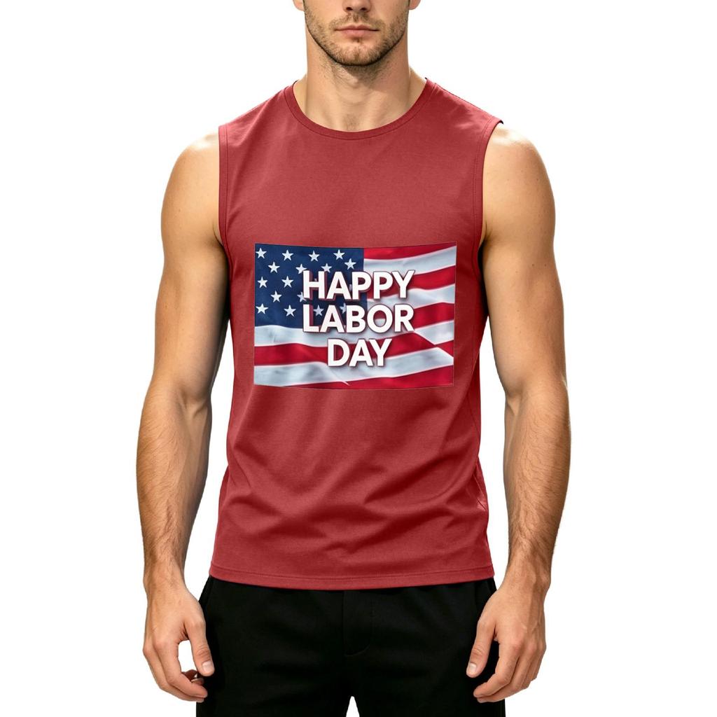Men's Sleeveless Casual Tank Top Muscle Shirt with Printed Graphic for Labor Day Comfortable Fit Lightweight Summer Wear