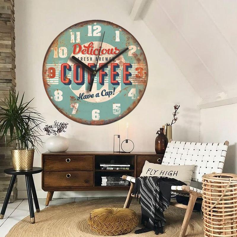 9inch Nordic Vintage Wooden Clock Mute Does Not Tick for Study Bedroom Creative Decorative Clock Kitchen Cafe Courtyard