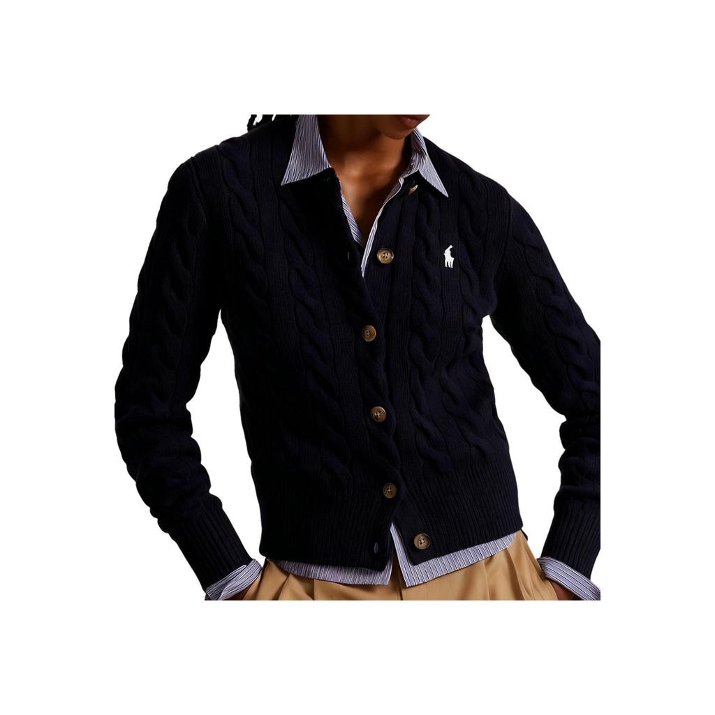 Suéter de punto trenzado liso con logo de poni pequeño bordado Polo Ralph Lauren Suéter para mujer WMPOSWENDW20090-400