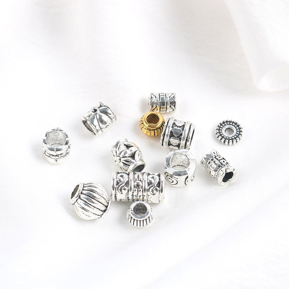 Retro Alloy Hidden Silver Large Hole Spacer Bead Bucket Bead Straight Hole Diy Beaded Necklace Bracelet Jewelry Accessories Material