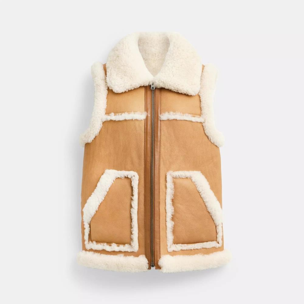 

Coach Reversible Shearling Vest Natural Ivory Small