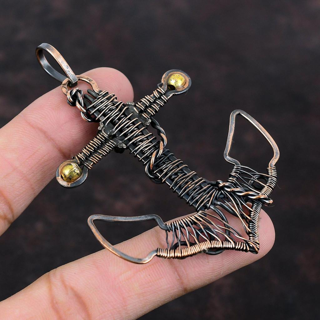 Perlmutt Anhänger Kupferdraht umwickelter Edelsteinanhänger Handgefertigter Kupferschmuck Ankeranhänger Hochzeitsgeschenk Schöner Drahtwickelschmuck