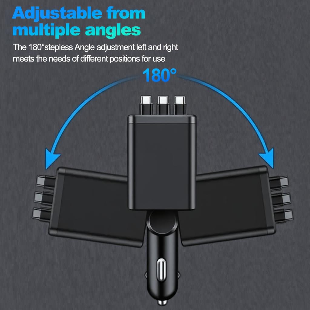 7-in-1 Smart Car Charger with LED Voltage Display, Retractable PD Fast Charging Cable and 120W Output