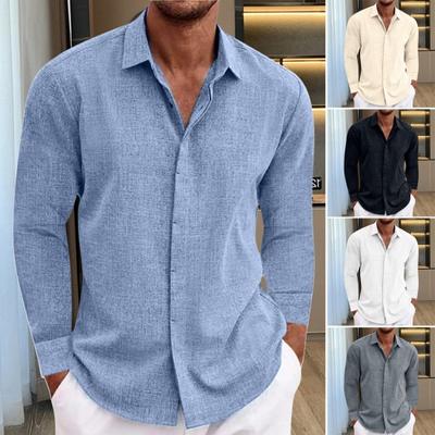 Fall Spring Men Shirt Button-down Turn-down Collar Cardigan Long Sleeves Loose Mid Length Casual Daily Wear