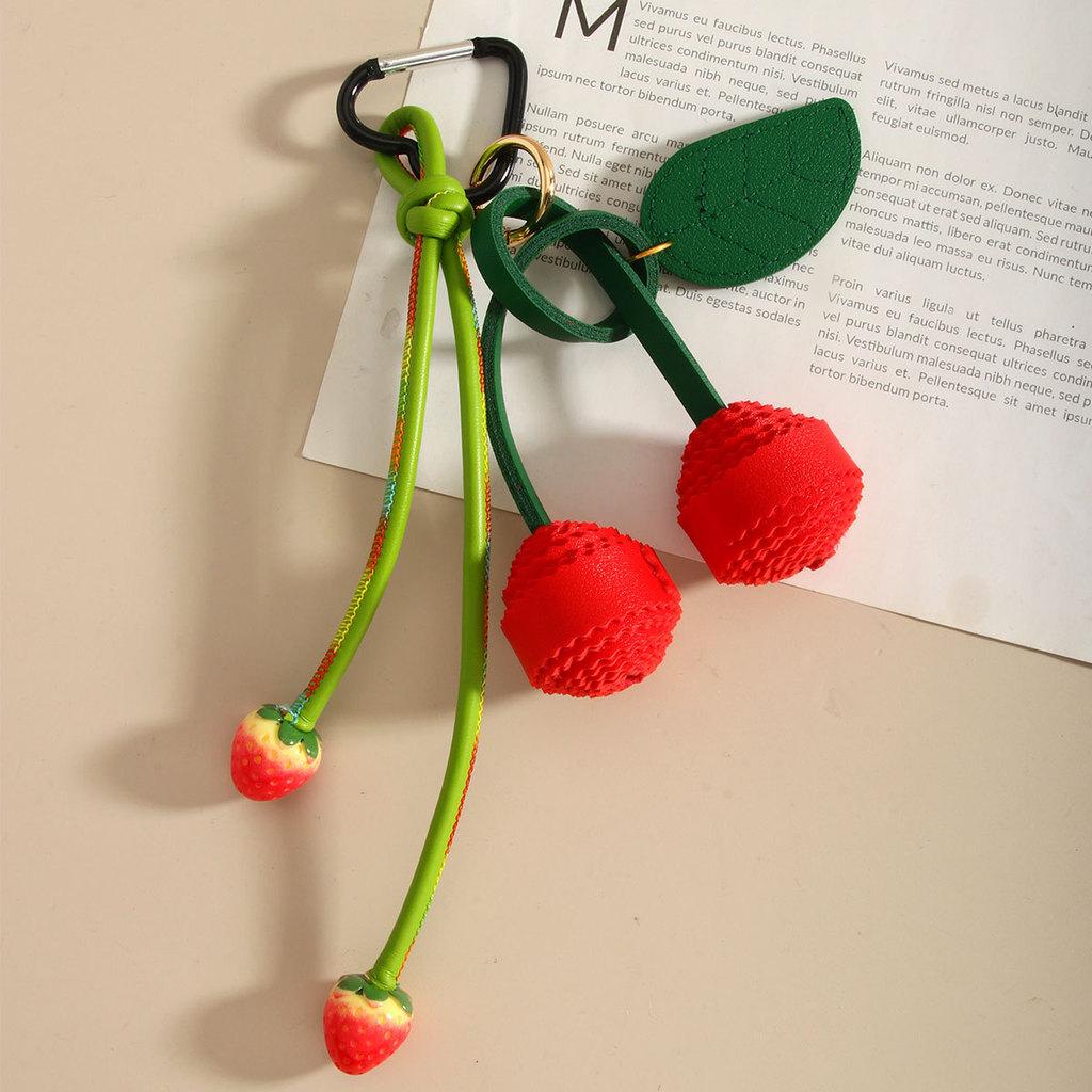 Pu Cherry Strawberry Keychain Bag Charm With Handcrafted Fruits For Fashionable Accessories
