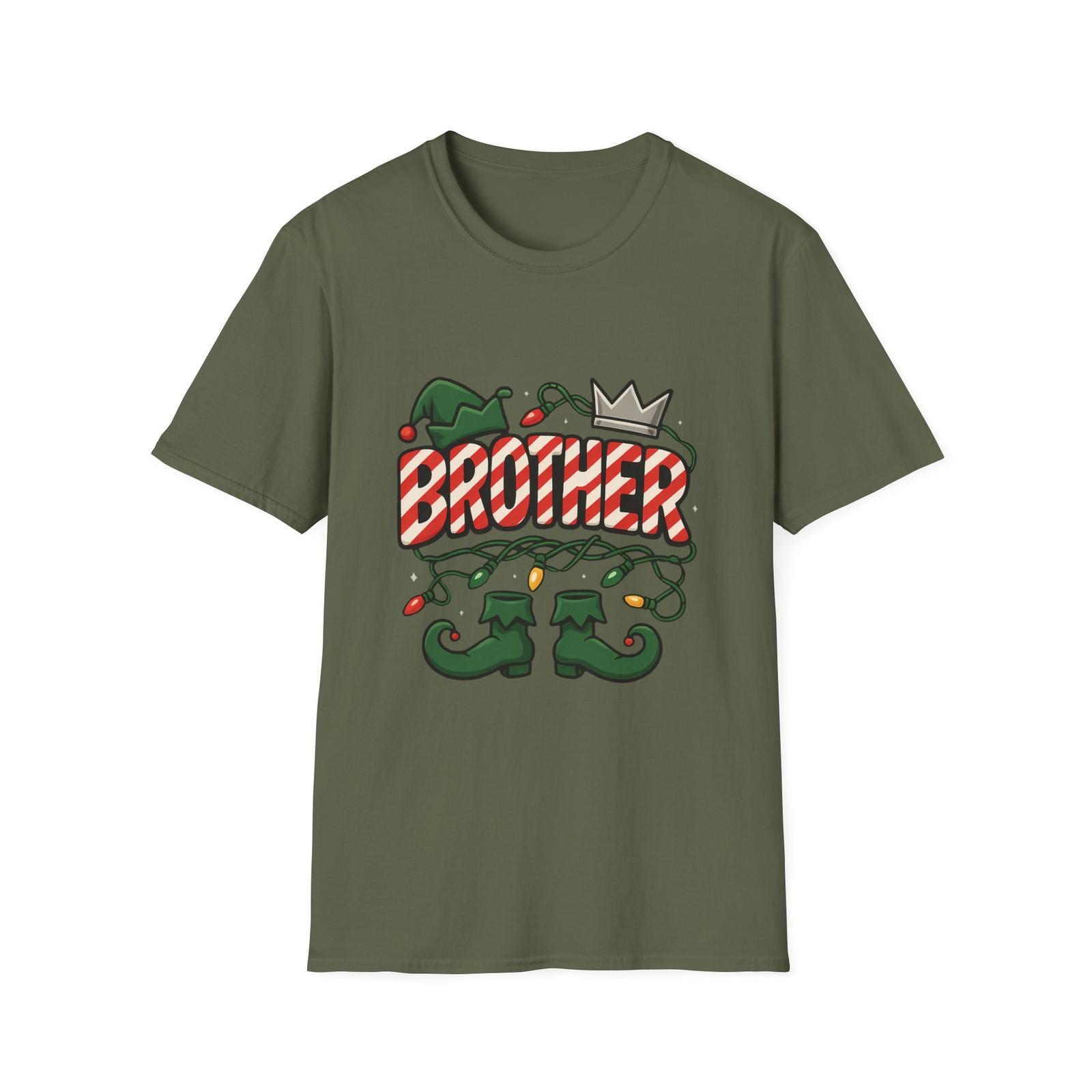 Unisex Softstyle T-Shirt Mens Womens Tees Top BROTHER Bubble Letters Elf Hat Crown Lights Christmas S