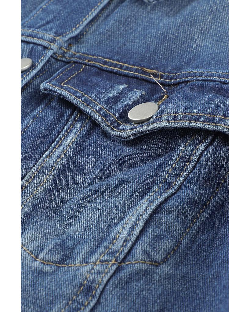 Azura Exchange Distressed Buttons Denim Jacket