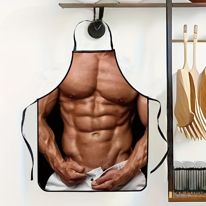 1pc Muscle-Themed Apron, 100% Polyester, 150gsm Woven Fabric, Quirky Personality Kitchen Apron for Cooking and Baking