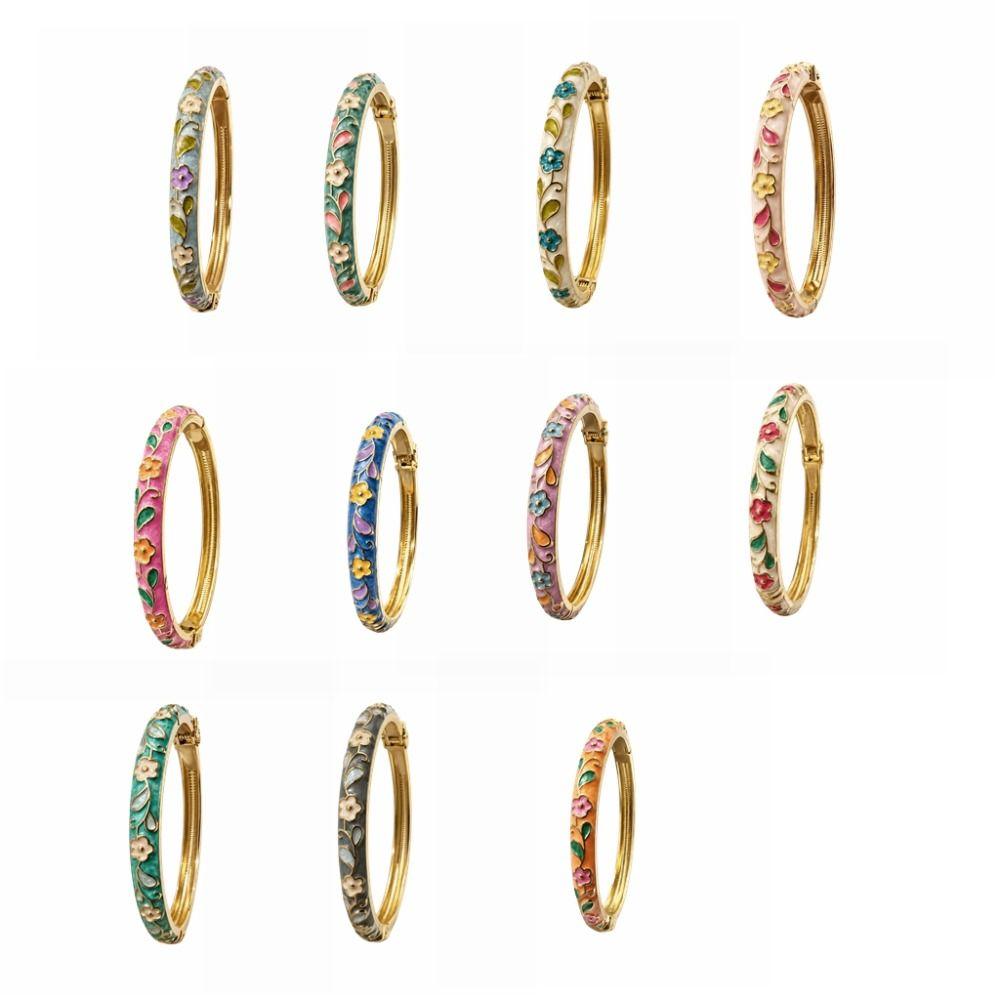 Enamel Flower Bangle Colorful Women's Hand Bracelet Fashion Vintage Cloisonne Bangle  Jewelry Gifts