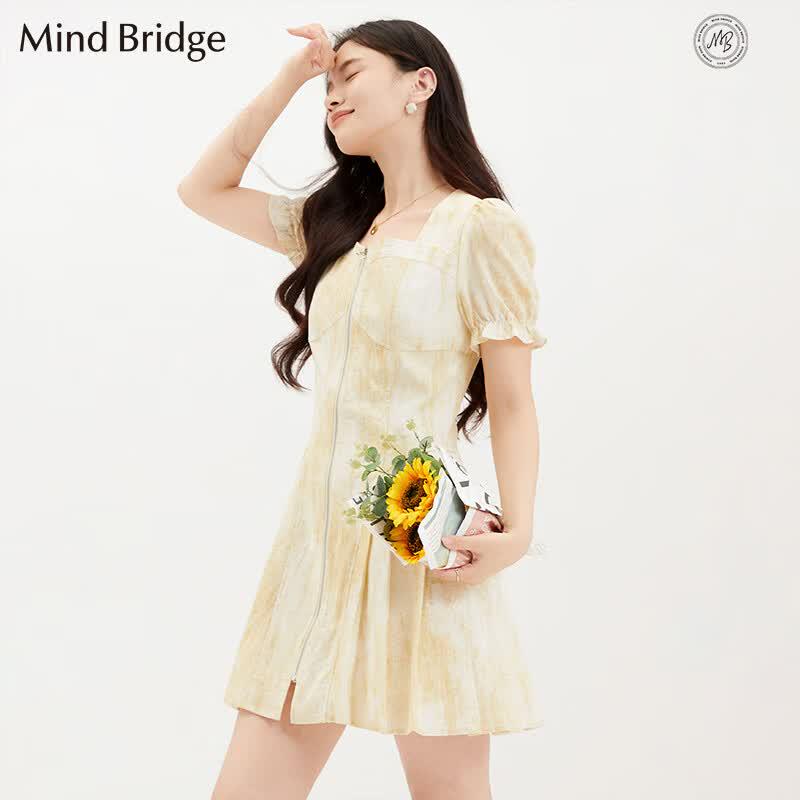 Mind Bridge Square Neck Zipper Short Sleeve Dress XL/175