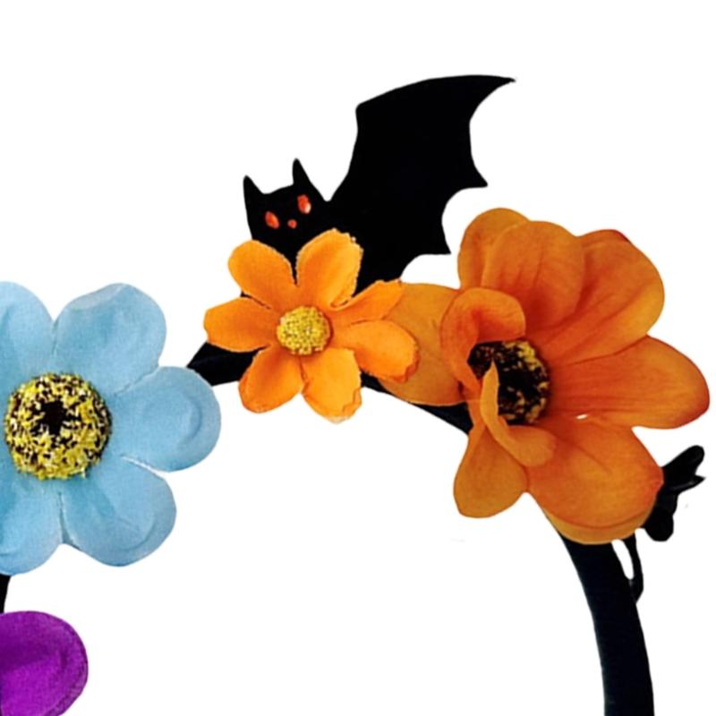 Halloween Flower Bat Hairband Comfortable Adjustable Dark Series Hairband For Women Men Party Gathering Headpiece