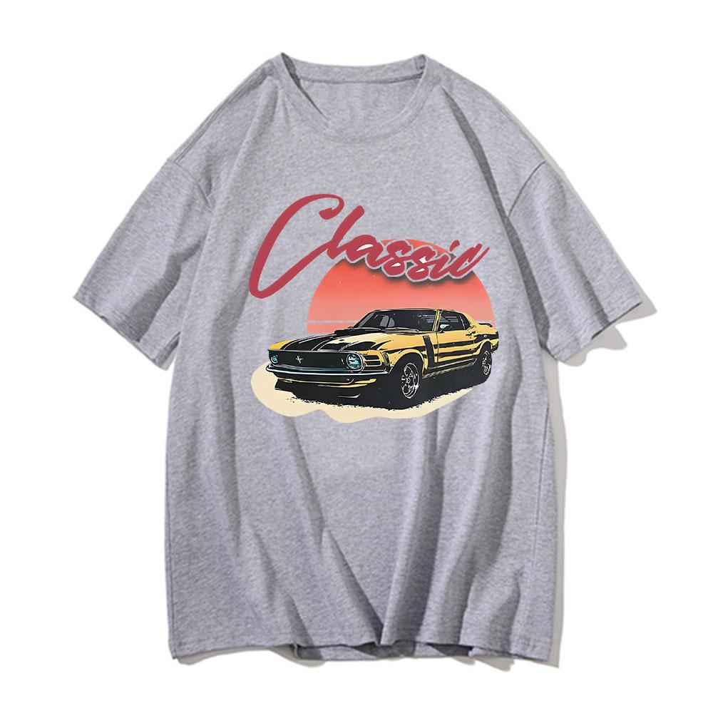 Classic Car Print Anime Tee-shirt Women Men Clothes Vintage Vehicle Short Sleeve Harajuku Unisex O-neck Tops Oversize Streetwear