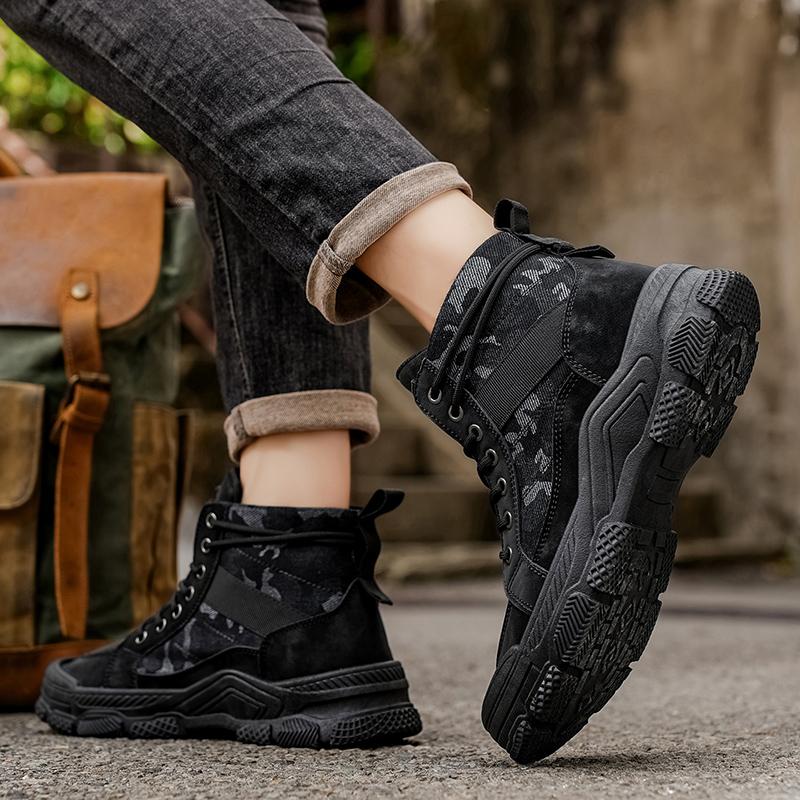 Fashion Men Ankle Boots Outdoor Hiking Shoes Non Slip Casual Walking Sneakers Leisure Boots Lightweight Breathable Work Boots