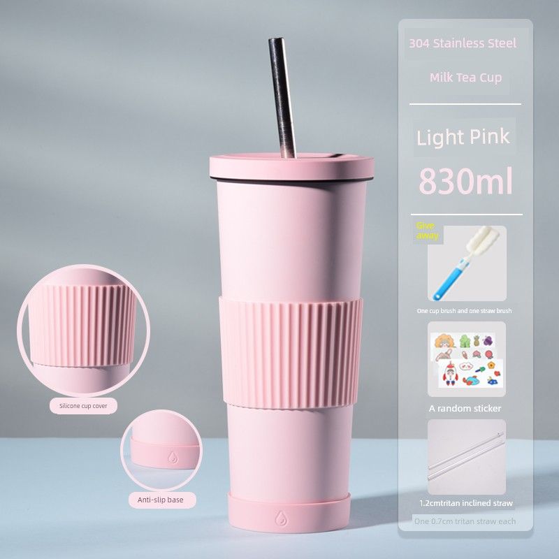 German 304 Stainless Steel Water Cup for Girls, High-Looking, Large-Capacity Thermos Cup, 2024 New Model Thermos Straw Water Cup 830ml Light Pink Pro