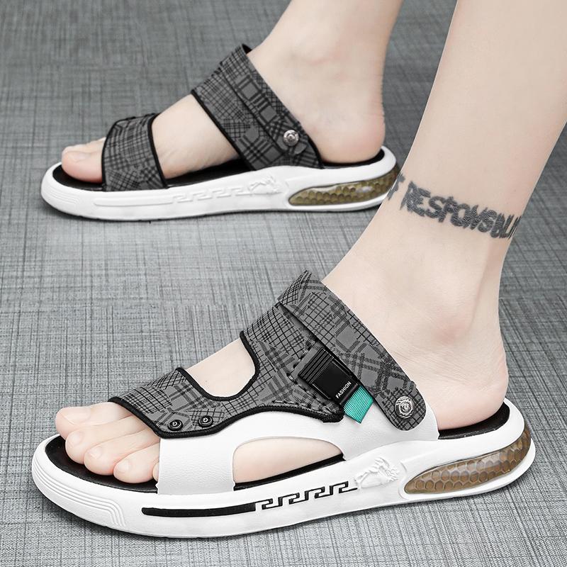 Fashion 2025 Mens Dual Strap Sandals 2 Color Summer Slide Shoes Non Slip Beach Sandals with Arch Support Quick Dry Design