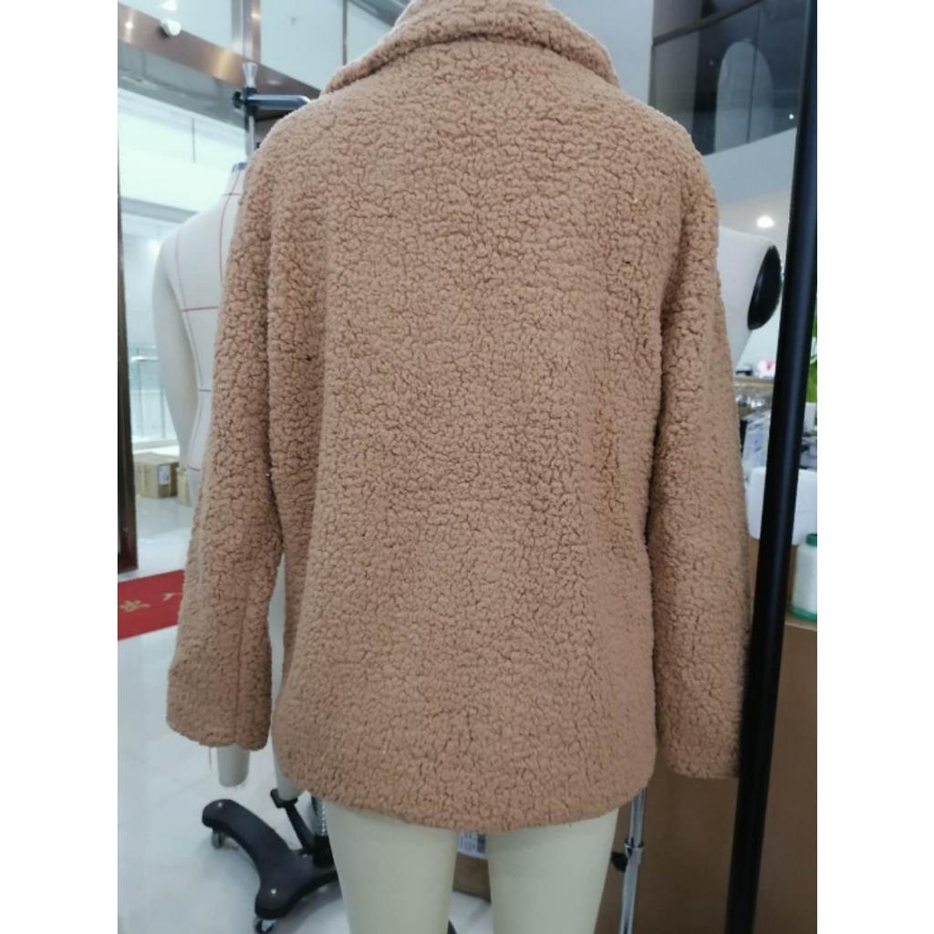 Plush Jacket, Lapel, Loose Fit, Woolen Sweater, Women's Casual Jacket
