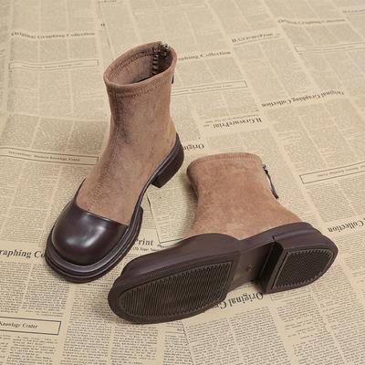 Mode Damen Wildleder Stiefeletten Flats Leder Designer Schuhe Frau 2024 Trend Schneestiefel Mode Neu Goth Chelsea Boots Punk Mujer Botas