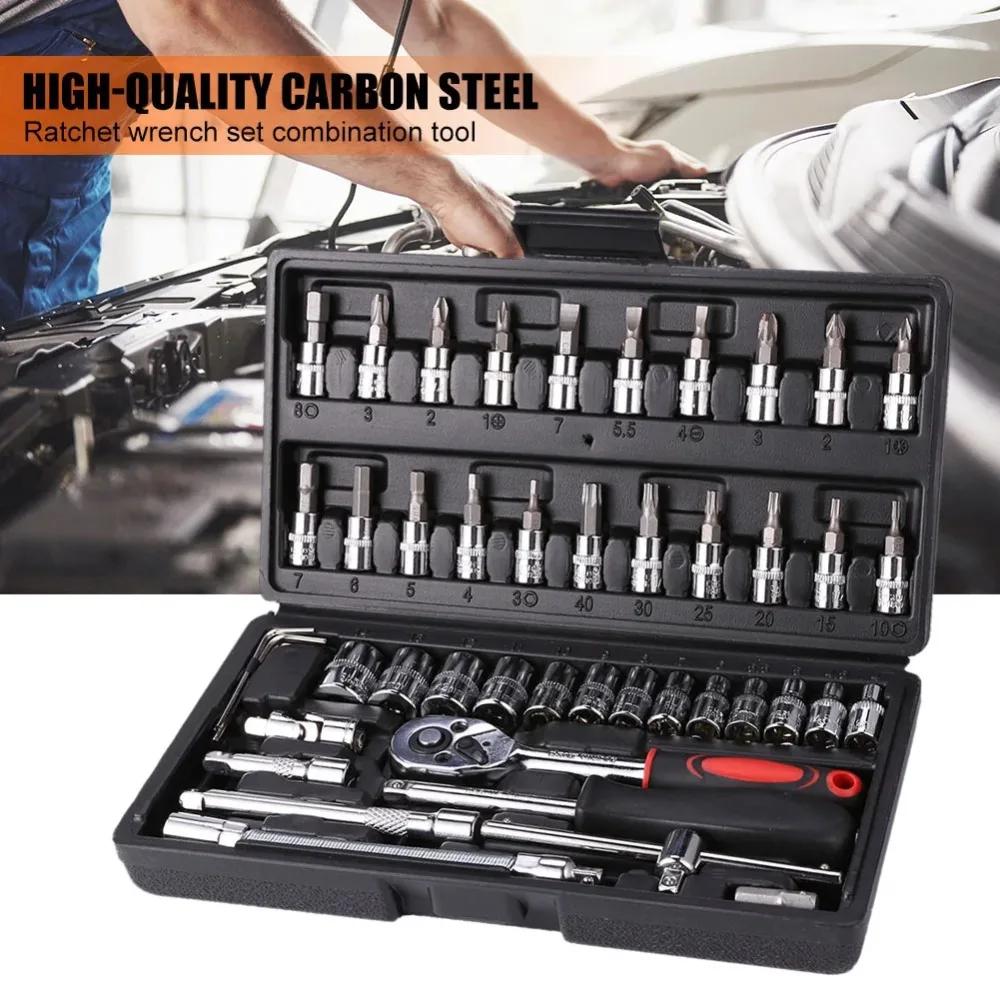 46pcs Hand Tool Set - Ratchet Wrench Multi-Purpose Repair Kit with Screwdrivers