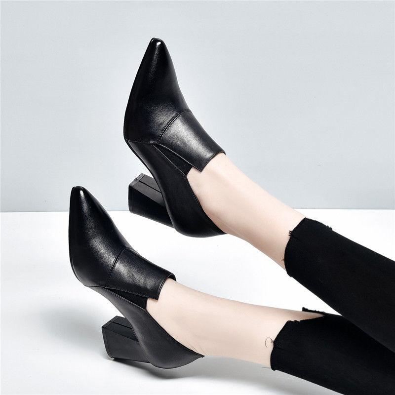 Pointed Thick Heel Single Shoes Women's Spring 2025 New Deep Mouth High Heel Comfortable Simple Versatile Foreign Style Small Leather Shoes Single