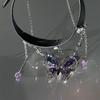 Crystal Butterfly Pendant Necklace Belt Twined Gothic Metal Choker Sweet Women Accessory  Ladies