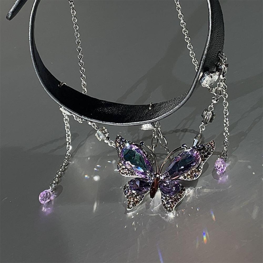 Crystal Butterfly Pendant Necklace Belt Twined Gothic Metal Choker Sweet Women Accessory  Ladies