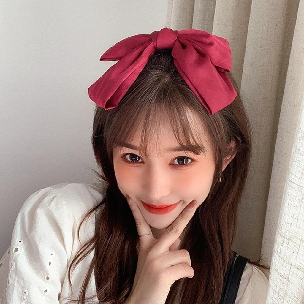 LUYING Ribbon Hair Accessory, Large, Black and Red, Cute, Elegant, Stylish Hair Clip, Popular Big Ribbon, Handmade Clip, Dark Sake Red Ribbon
