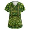 Women's V Neck Short Sleeve Work Shirt with Pockets Oktoberfest Print Nursing Scrub Top Comfortable Fit Lightweight Fabric