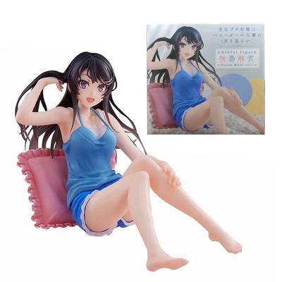 9CM Sakurajima Mai Anime Figure PVC Sitting Posture Home Clothes Blue Suspenders Shorts Model Action Figure Toys Collection