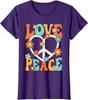 Love Peace Sign Groovy Hippie Graphic Tee Retro 70s Style Cotton T-Shirt for Women