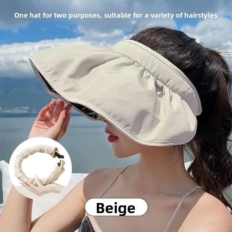 2-in-1 Women Wide Brim Sun Hat, Anti UV Shell Hat & Headband, Sunscreen Cap for Outdoor Beach Summer Use