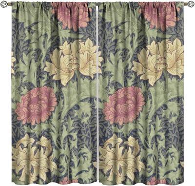 Boho Vintage Floral Bohemia Curtains Plant Flowers William Morris Style Window Drapes Living Room Bedroom Curtain Blackout Polyester Ideal For Area