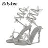 Fashion Eilyken Sexy Crystal Butterfly-knot Ankle Strap Sandals Woman Fashion Open Toe Stiletto High Heels Banquet Party Pumps Shoes