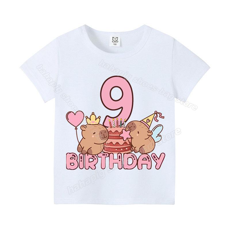 Capybara Girl Birthday Clothes Cute Toddler Kids Number T Shirt Cartoon Short Sleeve Baby Cotton T Shirt Summer Children  Tops