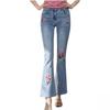 Womens High-Waisted Embroidered Floral Flared Jeans Slim Fit Lightweight Denim Pant 2026