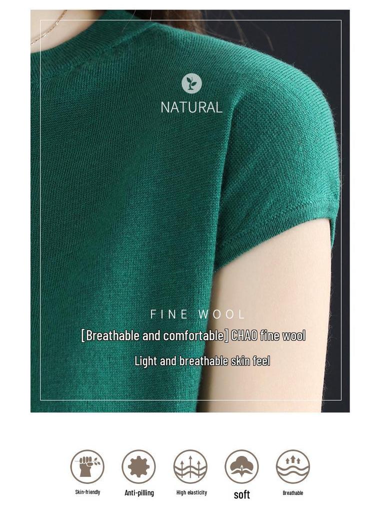 Damen Sommer Kammwolle Kurzarm Rundhals Lässige Strickweste