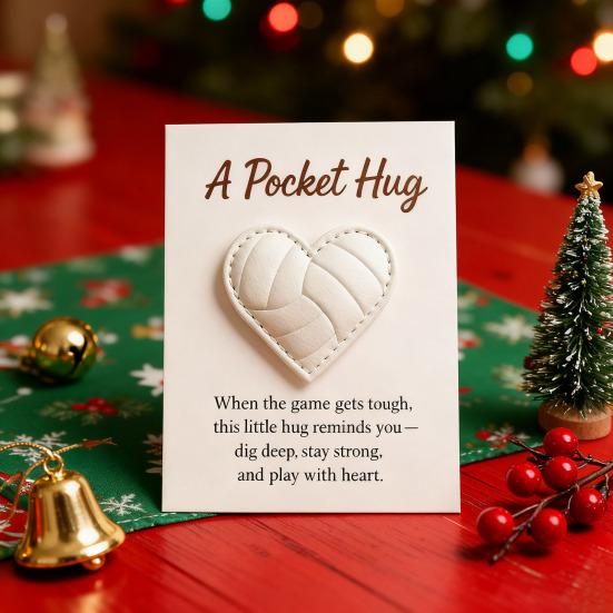 Volleyball Heart Pocket Hug Handmade Encouragement Token Symbol of Teamwork Courage Inspirational Gift for Volleyball Lovers Family And Friends
