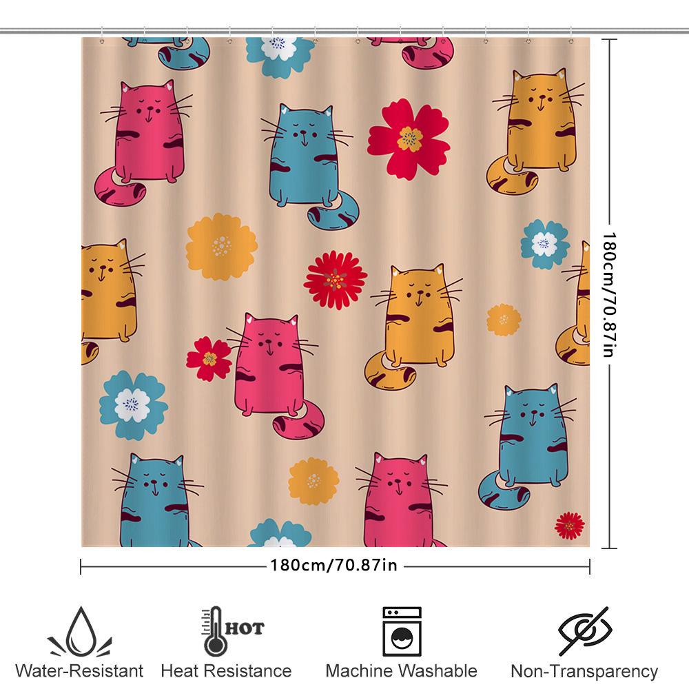 Creative Bath Shower Curtain Featuring Colorful Cartoon Cats Design for Home Bathroom Decor