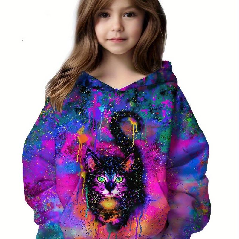 Dětské oblečení Mikiny s dlouhým rukávem Kreslený kočičí potisk Podzimní dětské oblečení Dívčí Kawaii Girl Top Outdoor Dětské Dívčí Oblečení