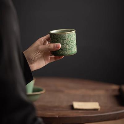 Chinese Style Simple Jade Auspicious Cloud Master Single Cup Retro Yue Kiln Celadon Tea Set Tea Cup Personal Kung Fu Sample