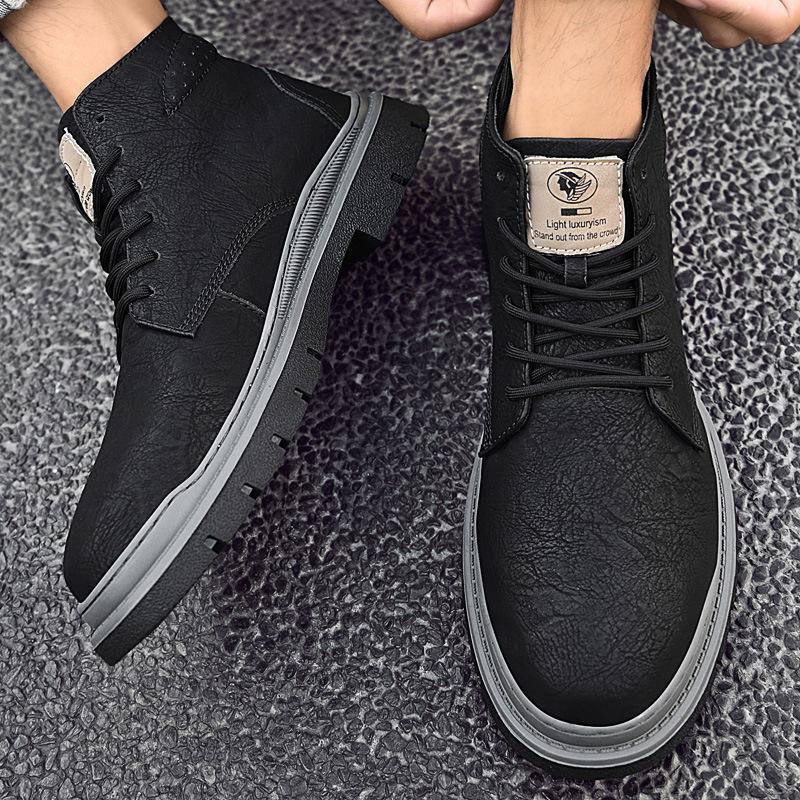 Men's Cowhide Martin Boots Large Size Soft-soled Outdoor Tooling Boots Men's Retro Velvet Warm High-top Leather Boots Men