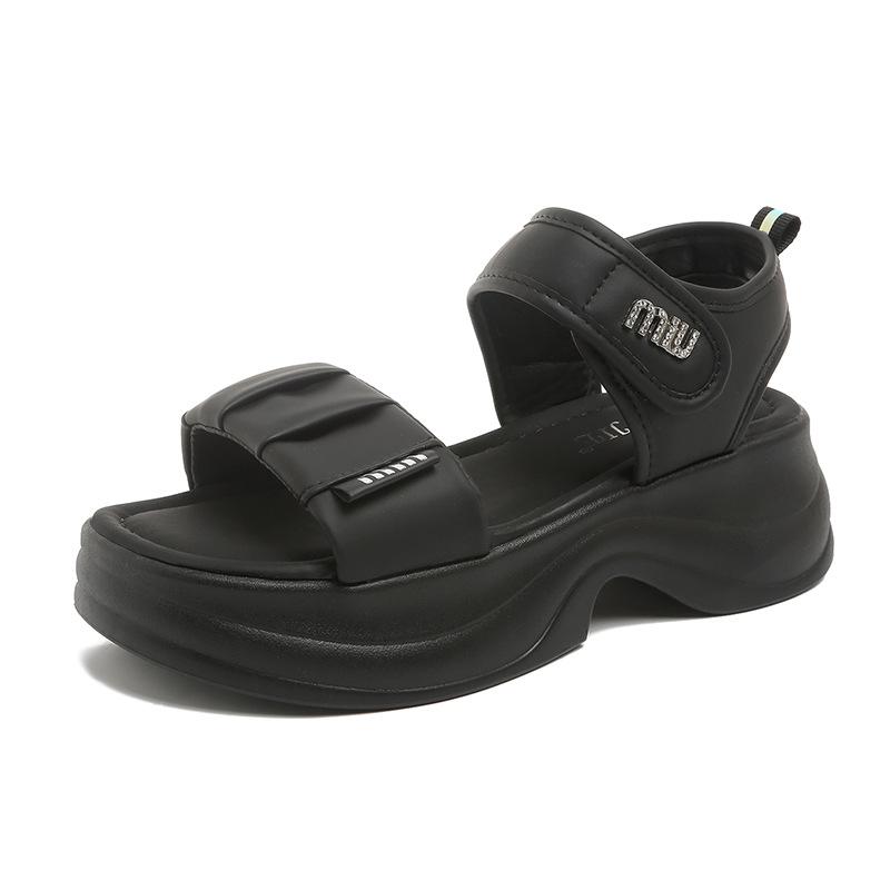 Summer new simple thick-soled light-soled soft-soled word with Velcro sandals women's heightening beach shoes women's shoes